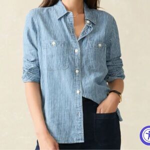 Faherty Brand Tried & True Chambray Shirt in Aspen Stripe size M